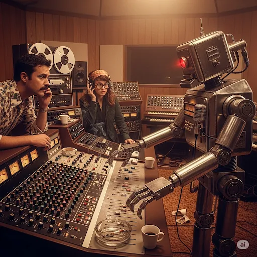 A picture of a robot in the studio
