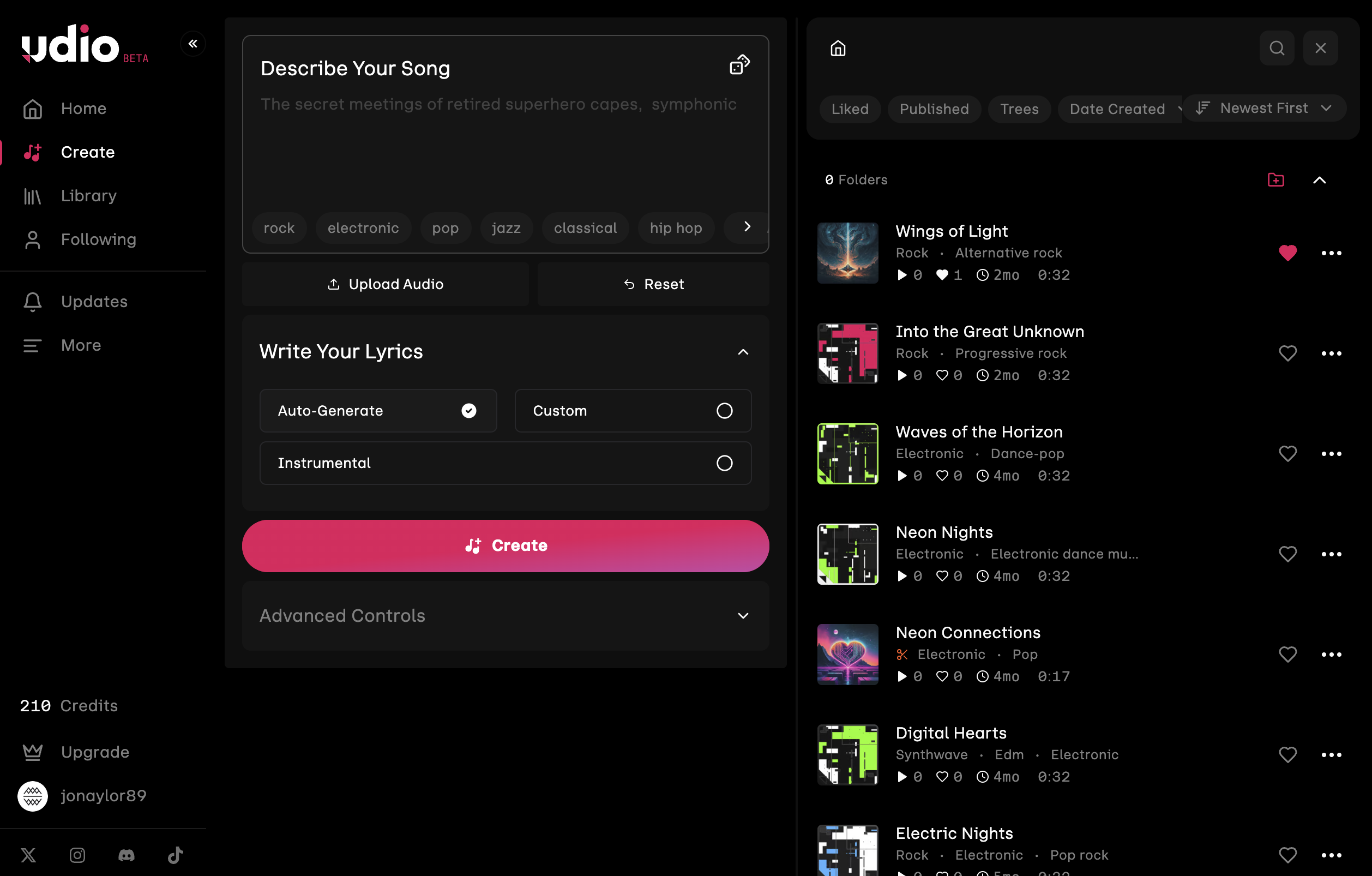 a screenshot of Udio