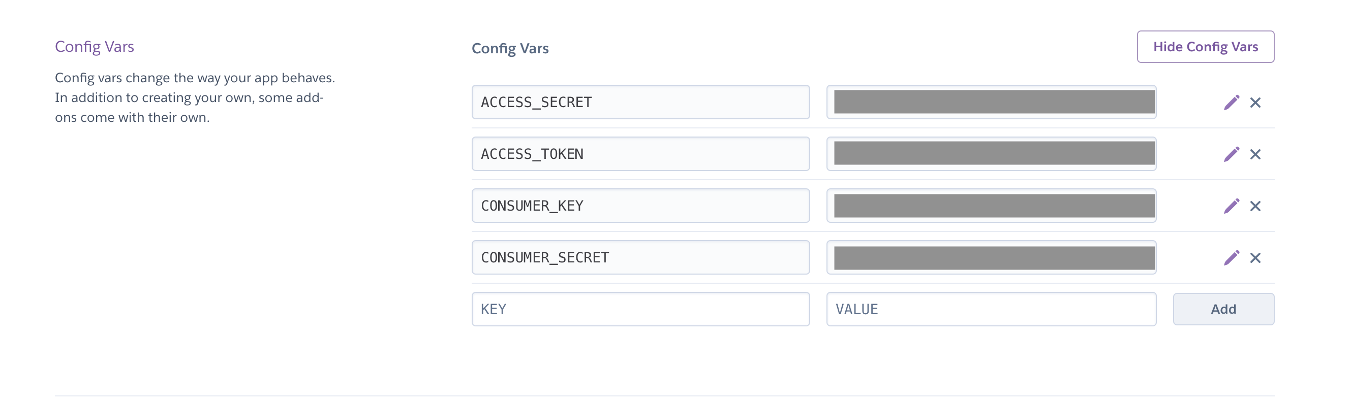 screenshot of the configs