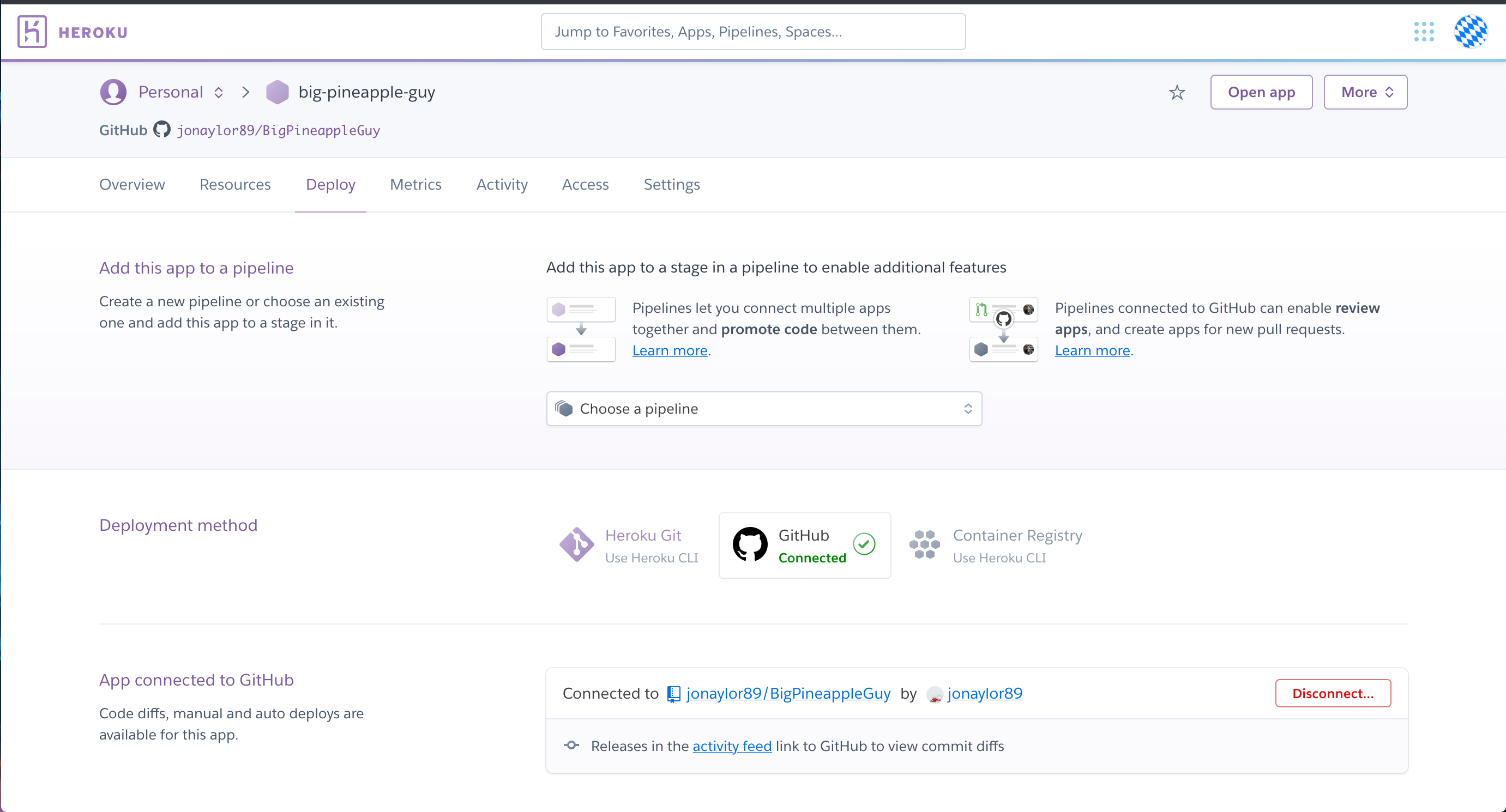 screenshot of heroku page