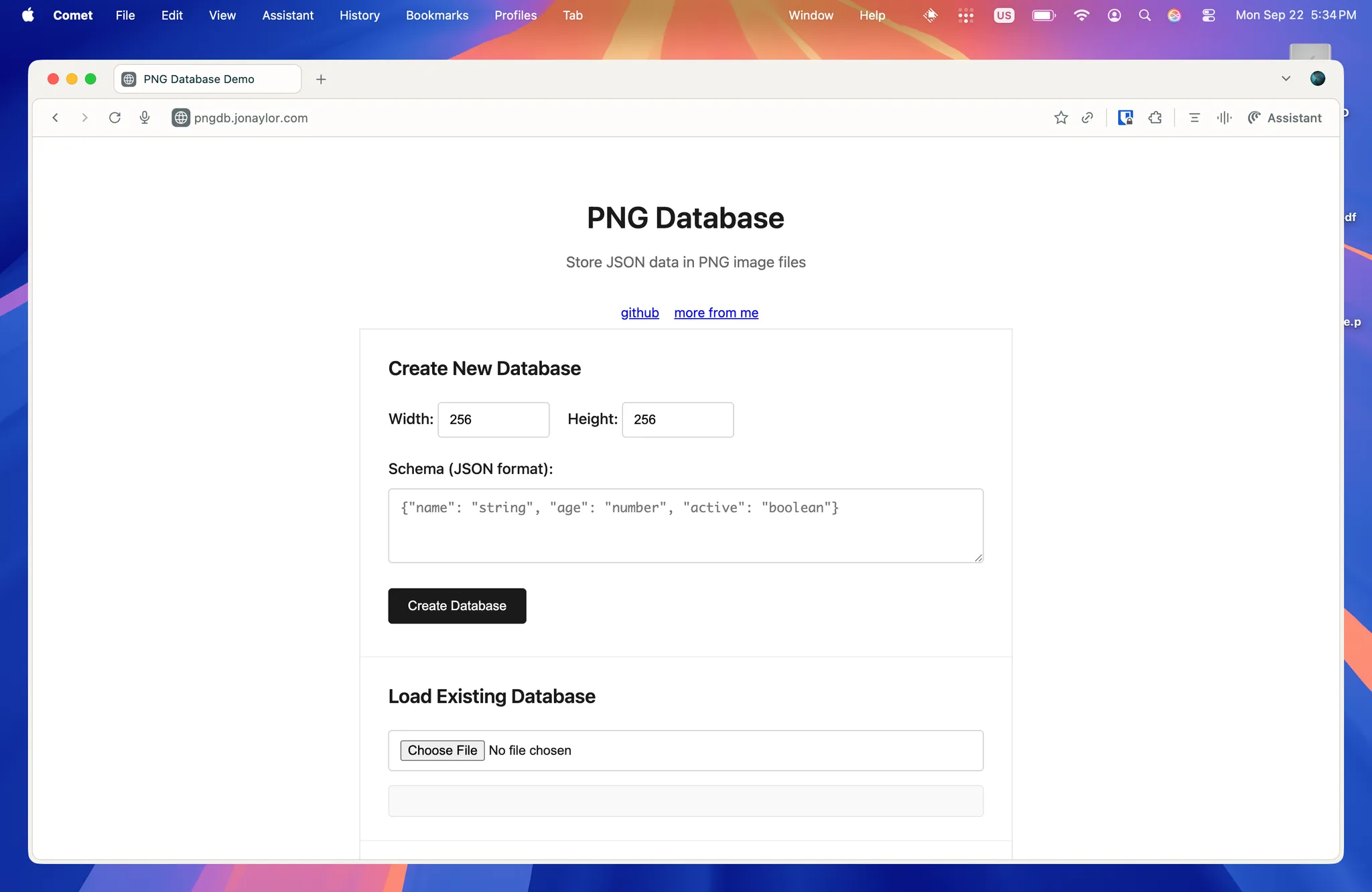 screenshot of the demo website